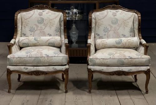 Superb Pair Walnut Bergere Chairs