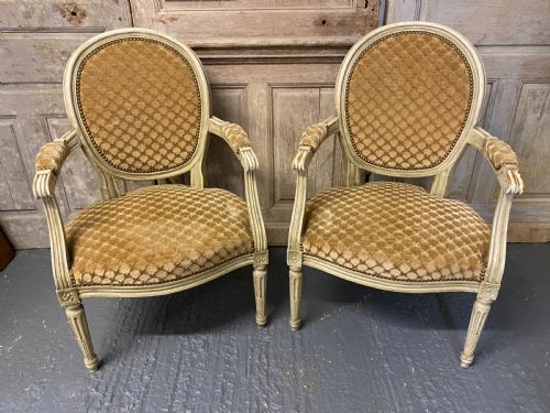 Pair French Fauteuil Arm Chairs