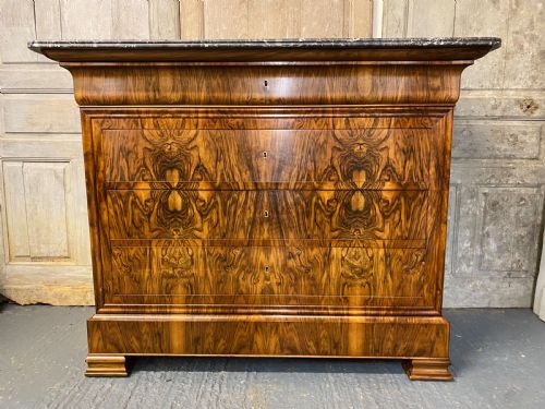 Exceptional French Burr Walnut Commode Chest of Drawers