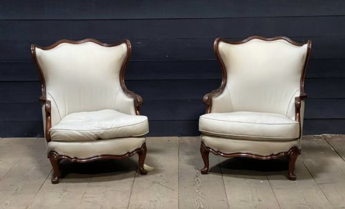 Large Comfortable Pair French Bergere Chairs