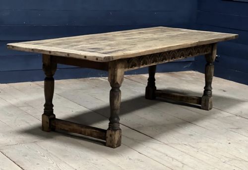 Oak Refectory Farmhouse Table with Carved Rails