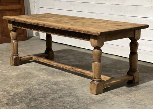 Oak Farmhouse Refectory Dining Table Carved Rails