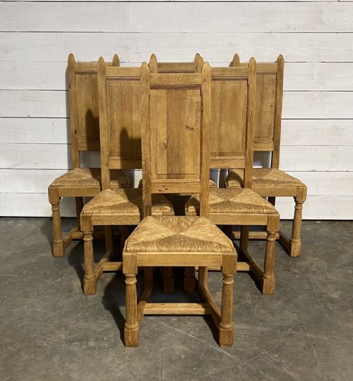 Set 6 Bleached Oak Gothic Dinning Chairs