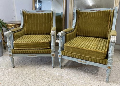 Comfortable Pair French Bergere Arm Chairs