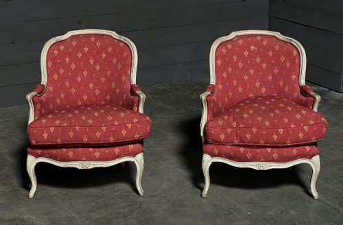 Generous Pair French Bergere Lounge Chairs