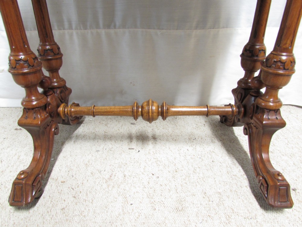 Oval Burr Walnut Victorian Workbox Table View VII