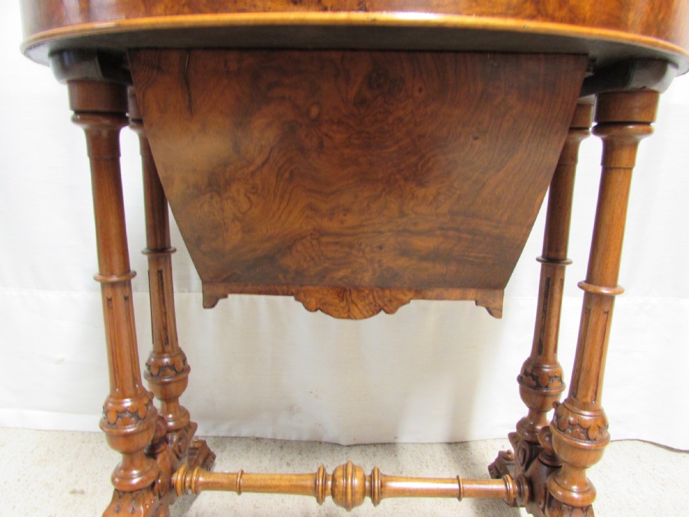 Oval Burr Walnut Victorian Workbox Table View X