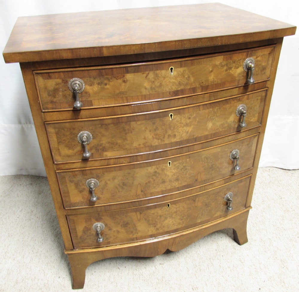 Burr Walnut Bow Fronted Chest of Drawers