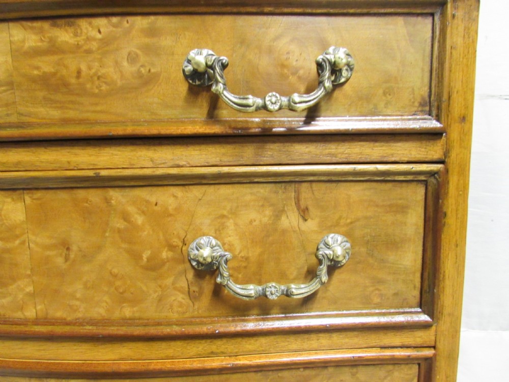 Burr Walnut Bow Front Chest of Drawers View IX