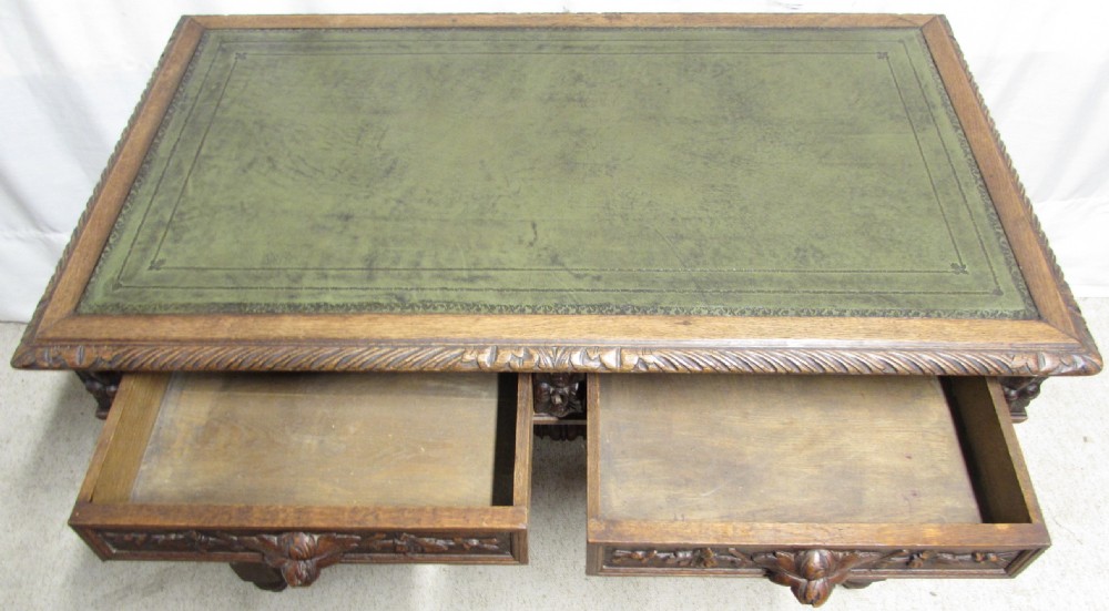 Carved Oak Leather Top Hall Table View III