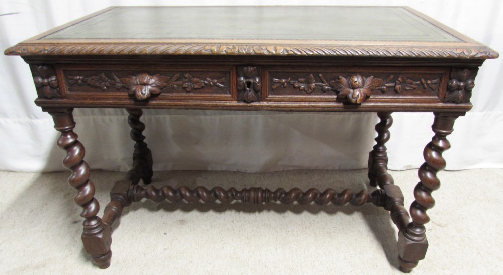 Carved Oak Leather Top Hall Table View IV