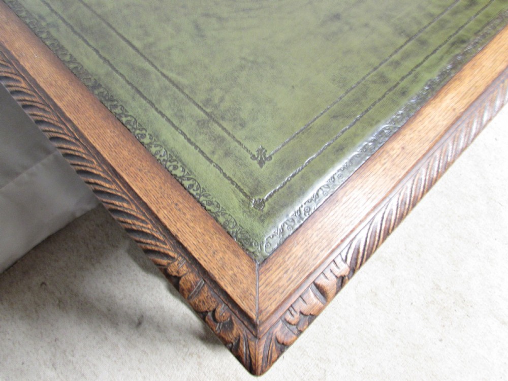 Carved Oak Leather Top Hall Table View V