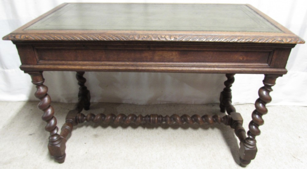 Carved Oak Leather Top Hall Table View VI