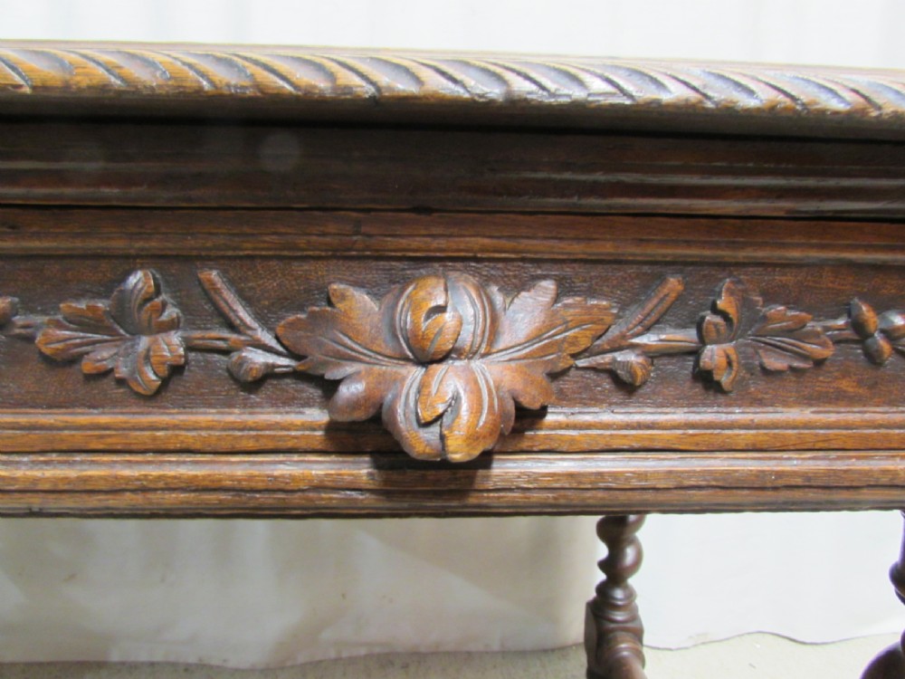 Carved Oak Leather Top Hall Table View VIII