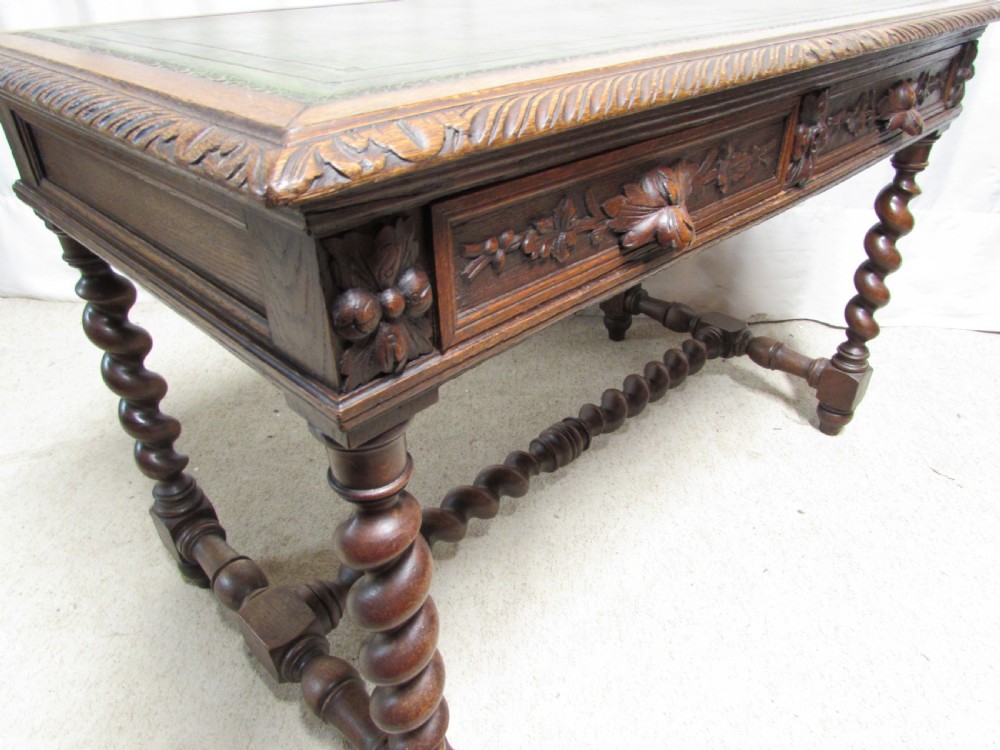 Carved Oak Leather Top Hall Table View X