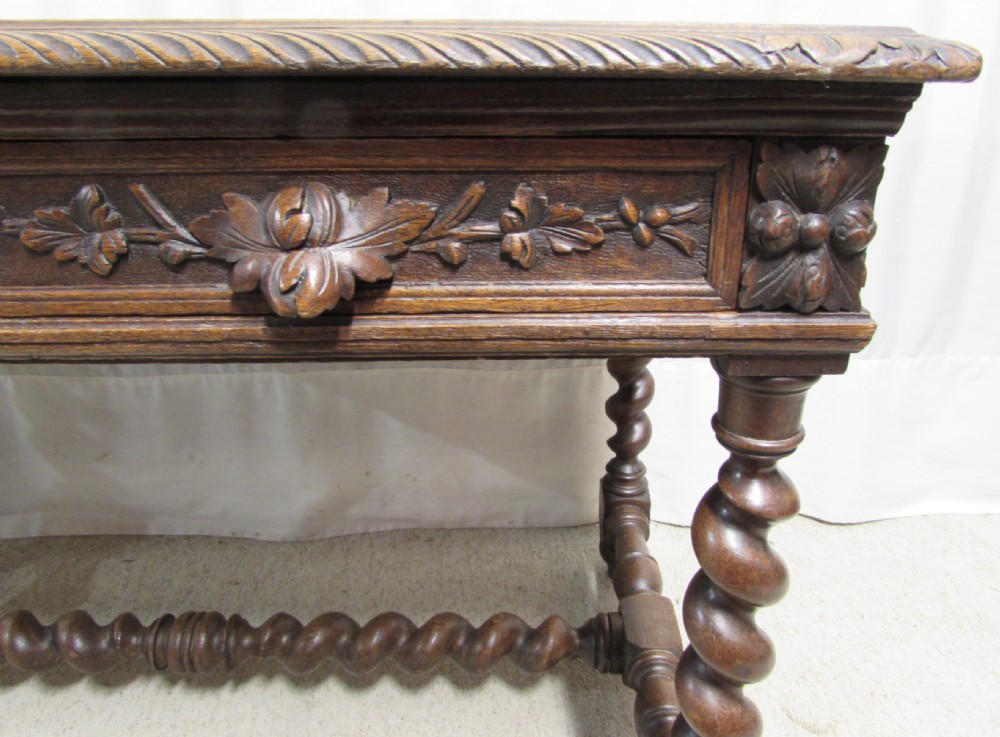 Carved Oak Leather Top Hall Table View XI