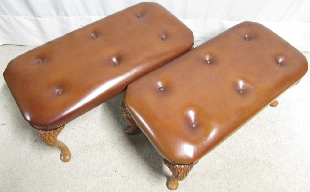 Pair Walnut Hand Dyed Leather Stools View II
