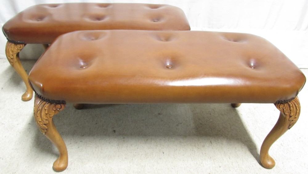 Pair Walnut Hand Dyed Leather Stools View VIII