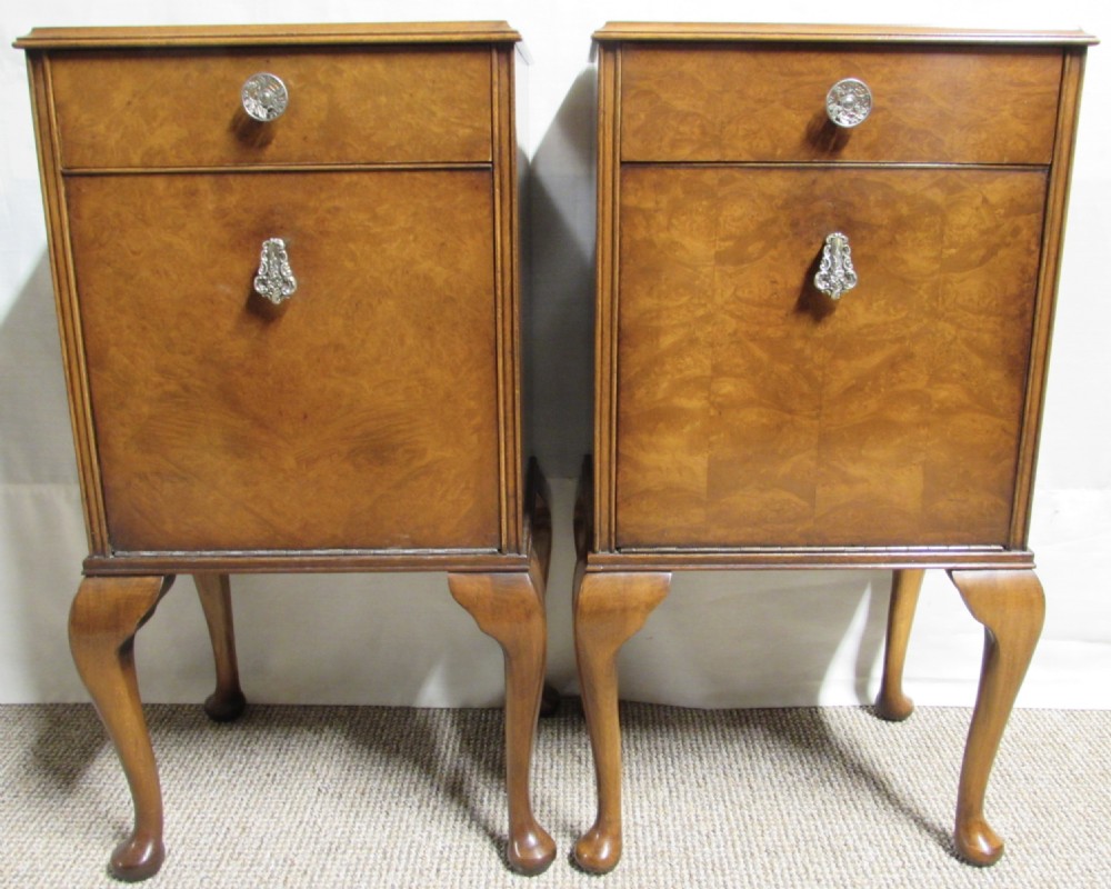 Pair Burr Walnut Bedside Cupboards