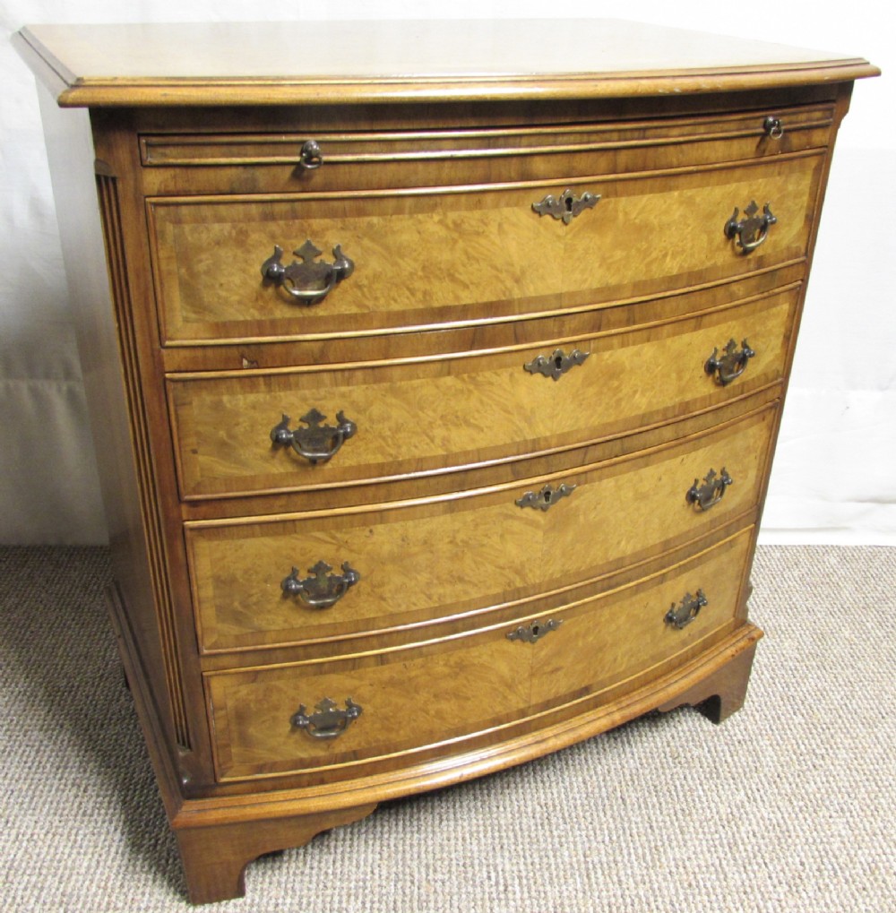 Lovely Burr Walnut Bow front Chest of Drawers