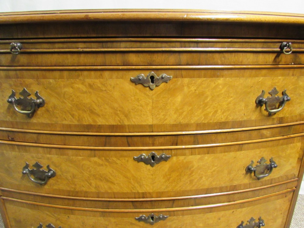 Lovely Burr Walnut Bow front Chest of Drawers View V