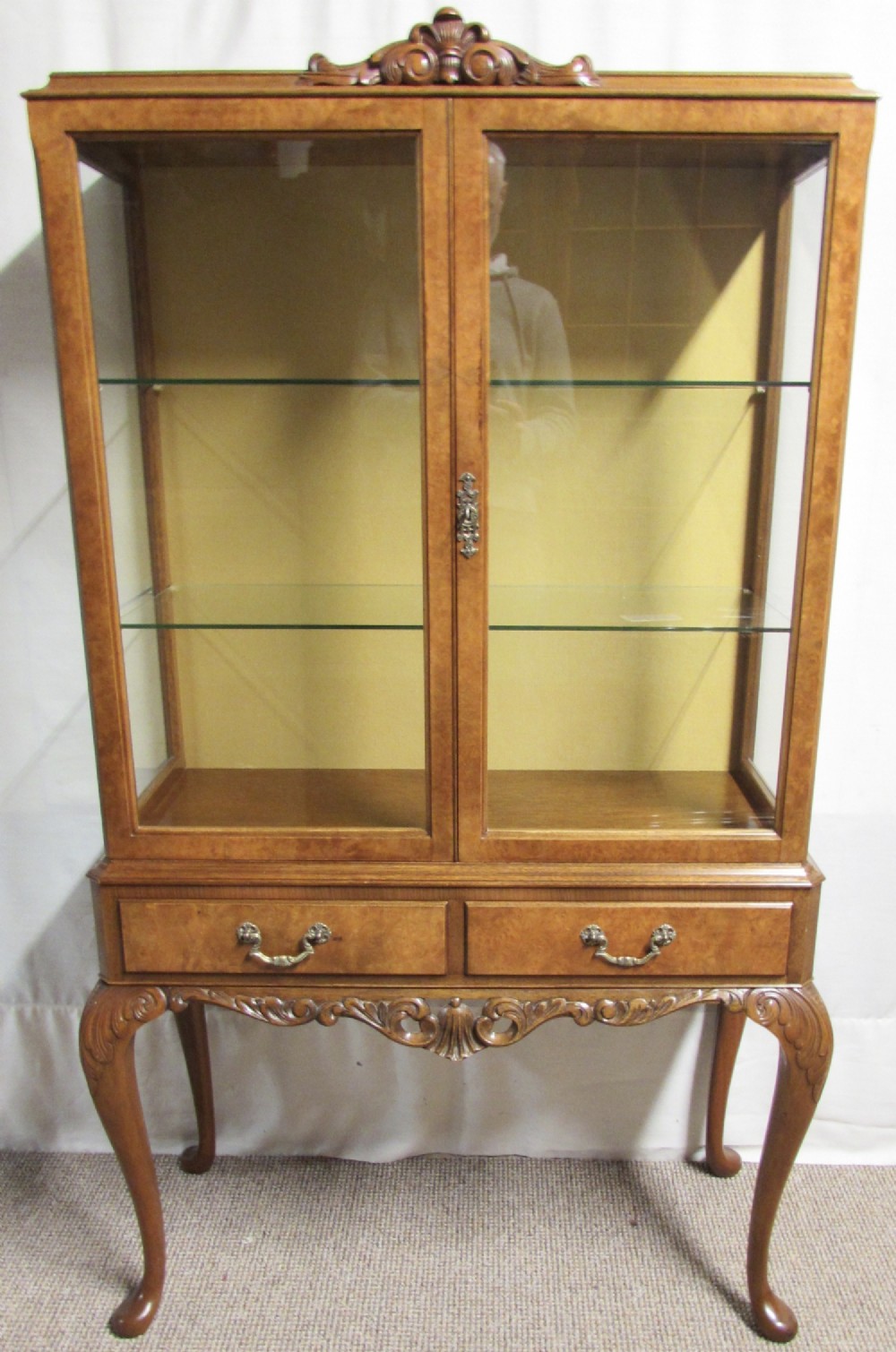 Pretty Burr Walnut Display Cabinet