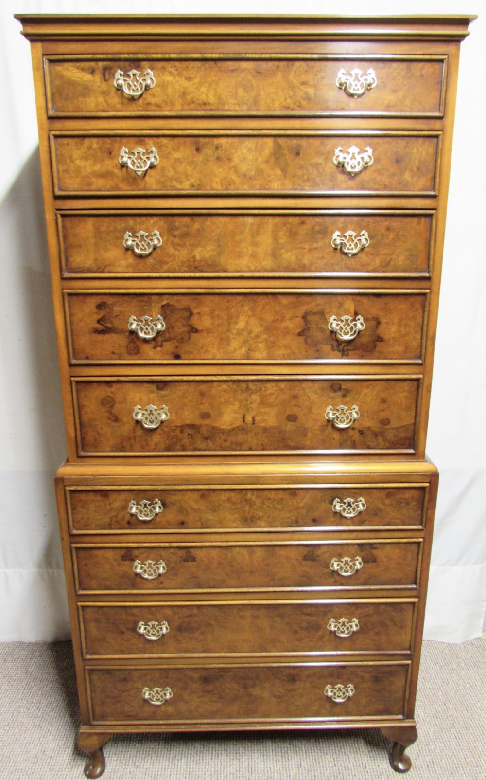 Queen Anne Burr Walnut Chest on Chest