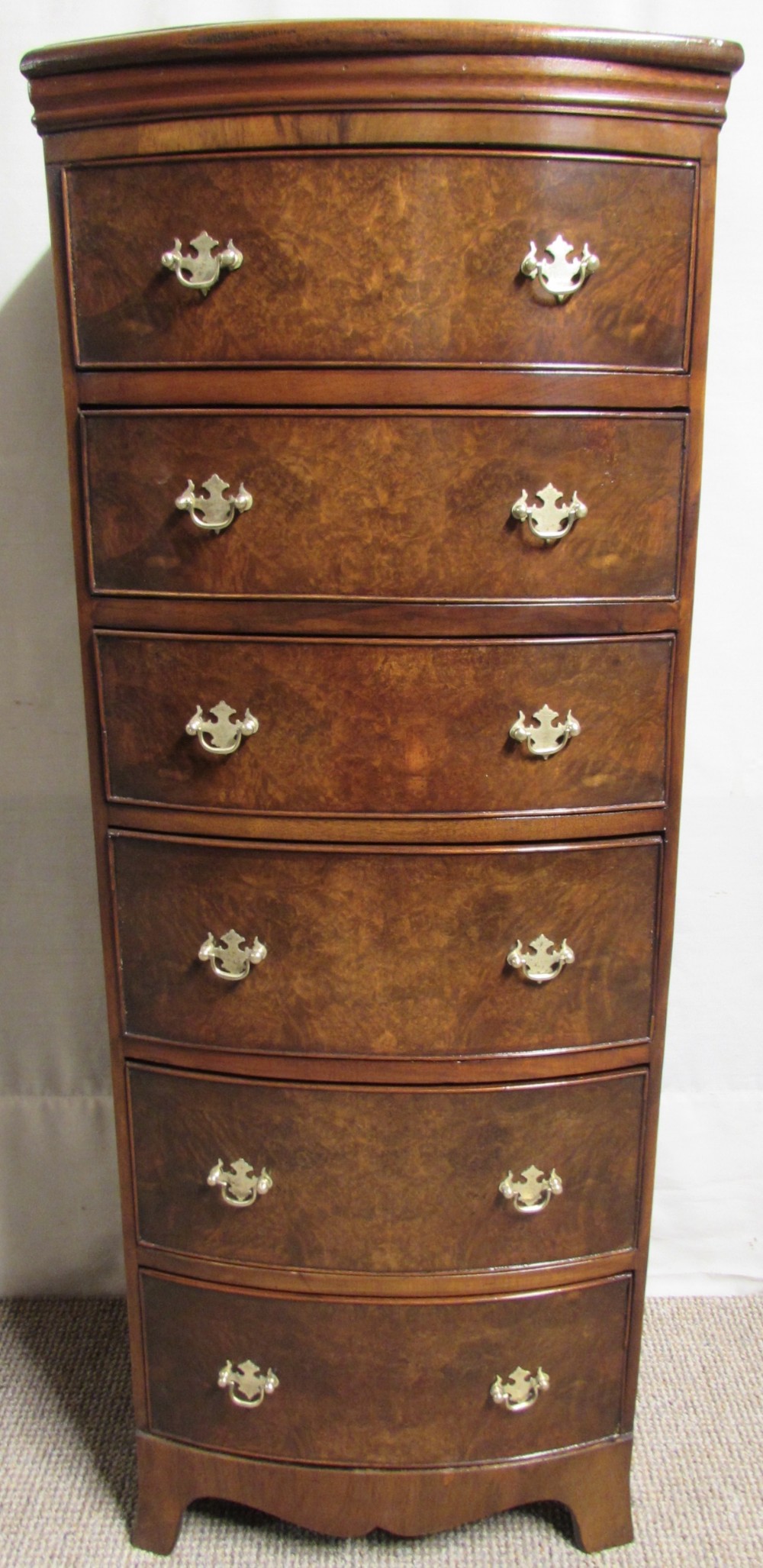Burr Walnut Tall Slim Chest of Drawers