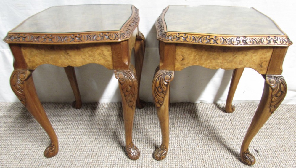 Pair Burr Walnut Coffee Tables