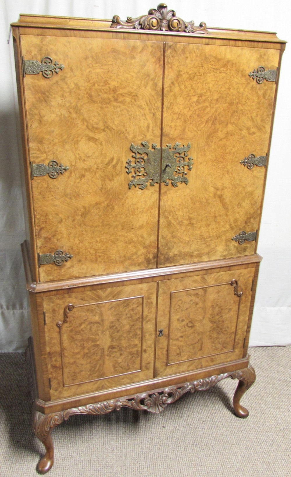 Burr Walnut Queen Anne Cocktail Cabinet
