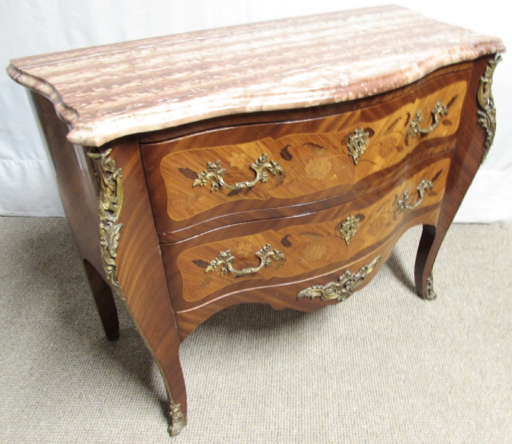 Marble Top French Marquetry Chest of Drawers