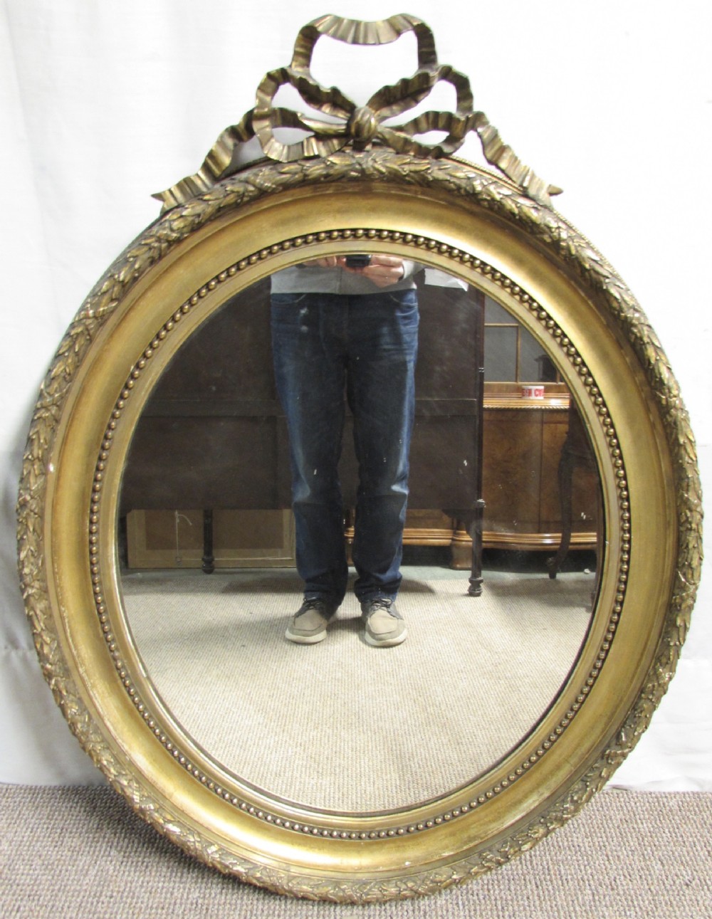 Large Gilt Oval French Wall Mirror 19C
