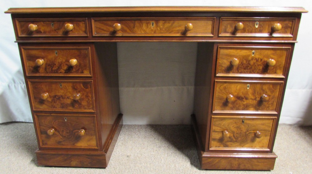 Burr Walnut Victorian Pedestal Desk View XV