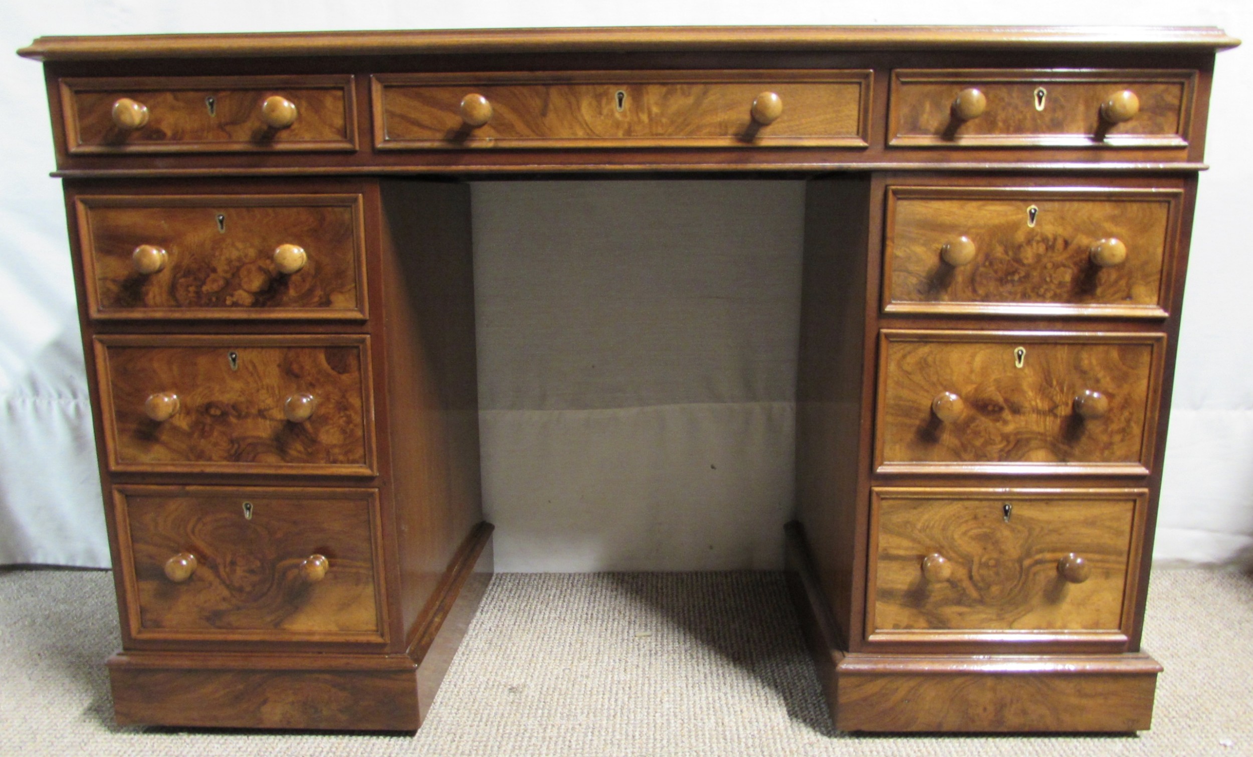 Burr Walnut Victorian Pedestal Desk