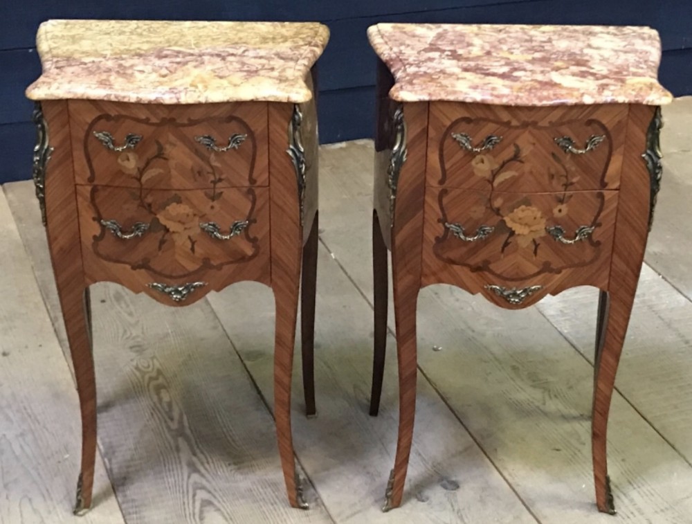 Pair French Marquetry Bedside Drawers