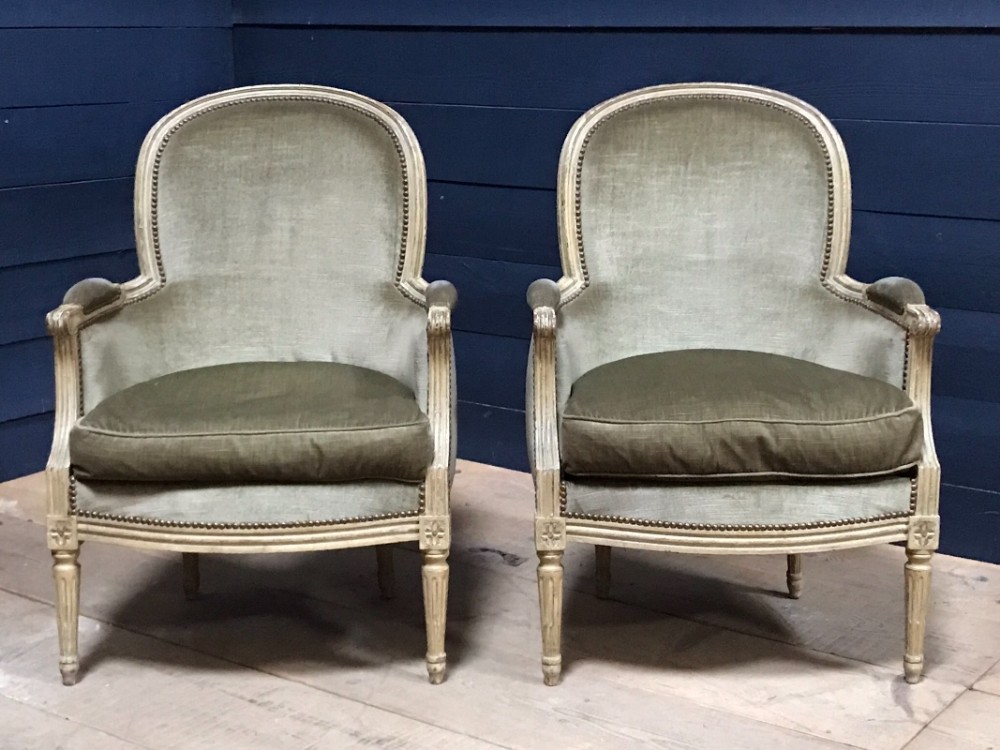 Pair Original Painted French Arm Chairs