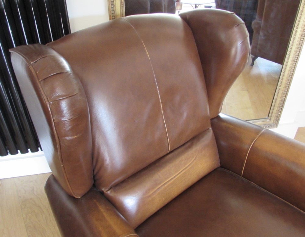 Pair Leather Wing Arm Club Chairs View IV