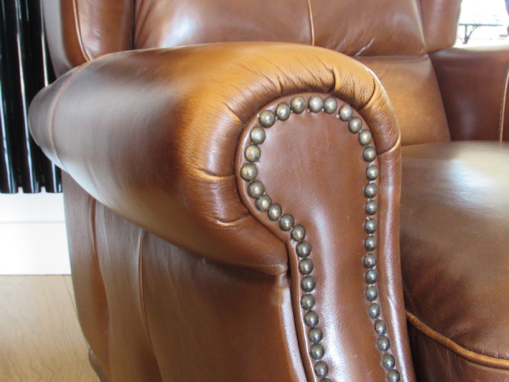 Pair Leather Wing Arm Club Chairs View VI