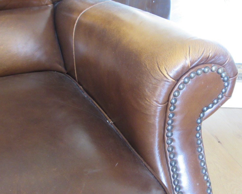 Pair Leather Wing Arm Club Chairs View VIII
