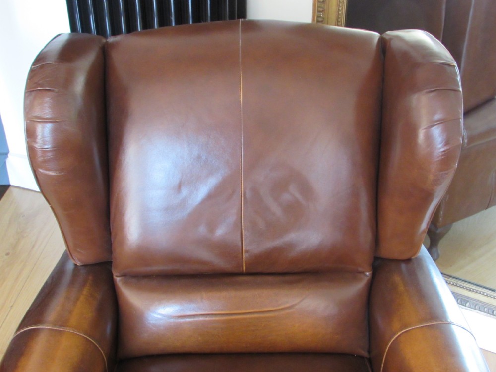 Pair Leather Wing Arm Club Chairs View IX
