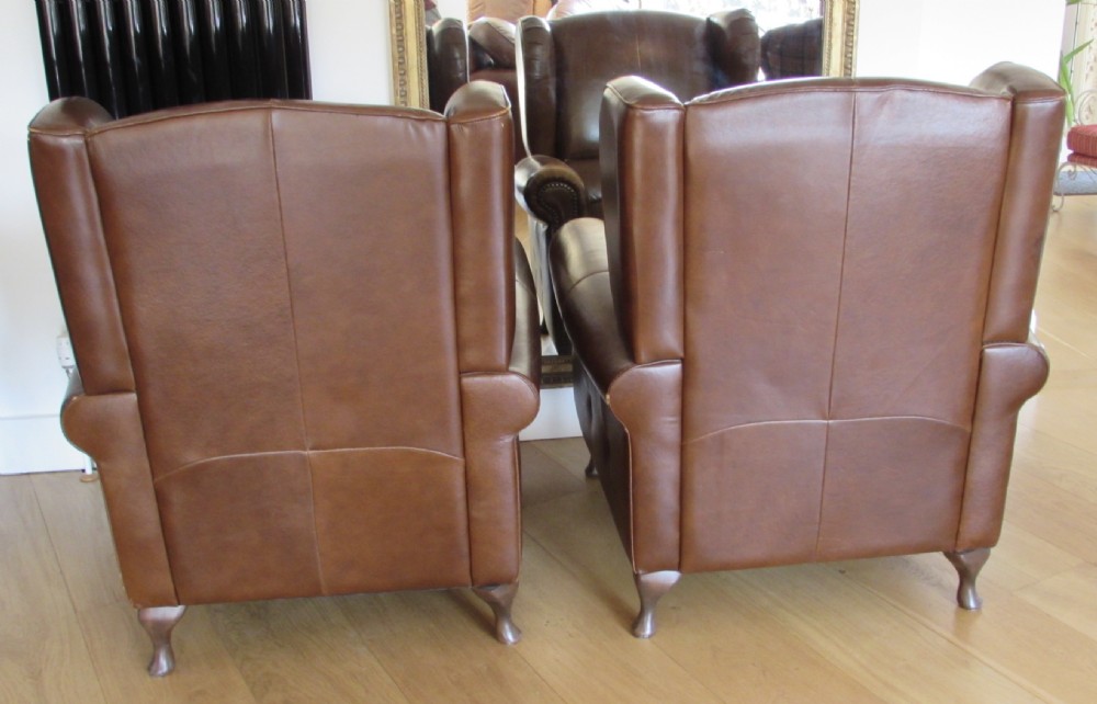 Pair Leather Wing Arm Club Chairs View XIV