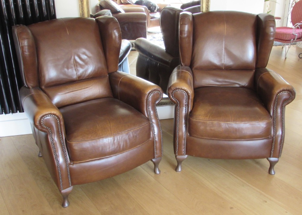 Pair Leather Wing Arm Club Chairs View XVI