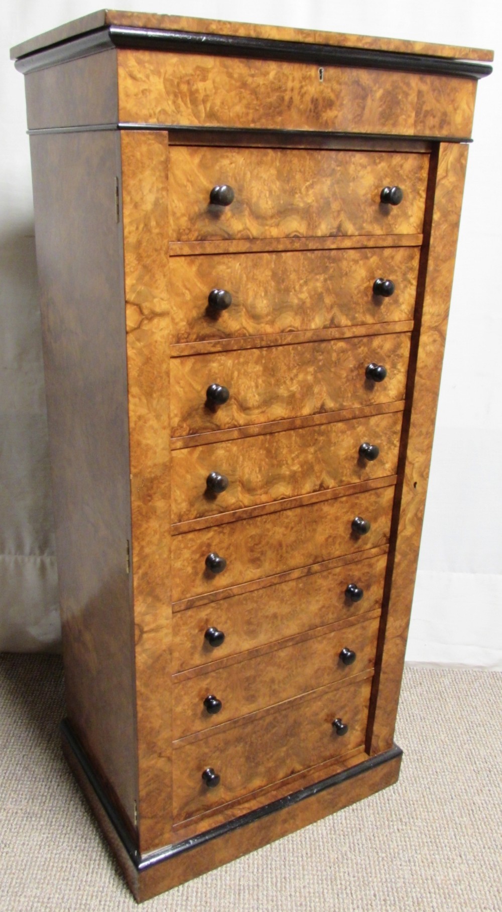 Superb Victorian Burr Walnut Wellington Chest