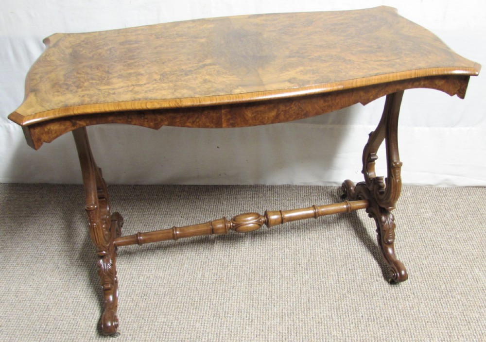 Burr Walnut Victorian Stretcher Table