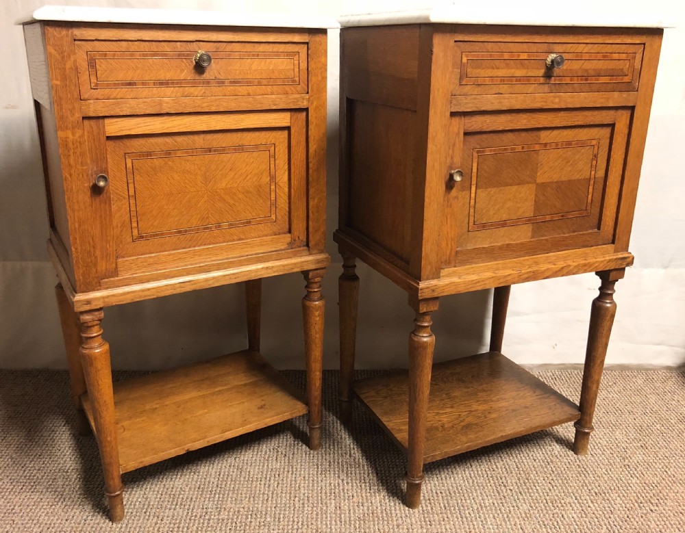 Pair French Marble Top Bedside Cupboards