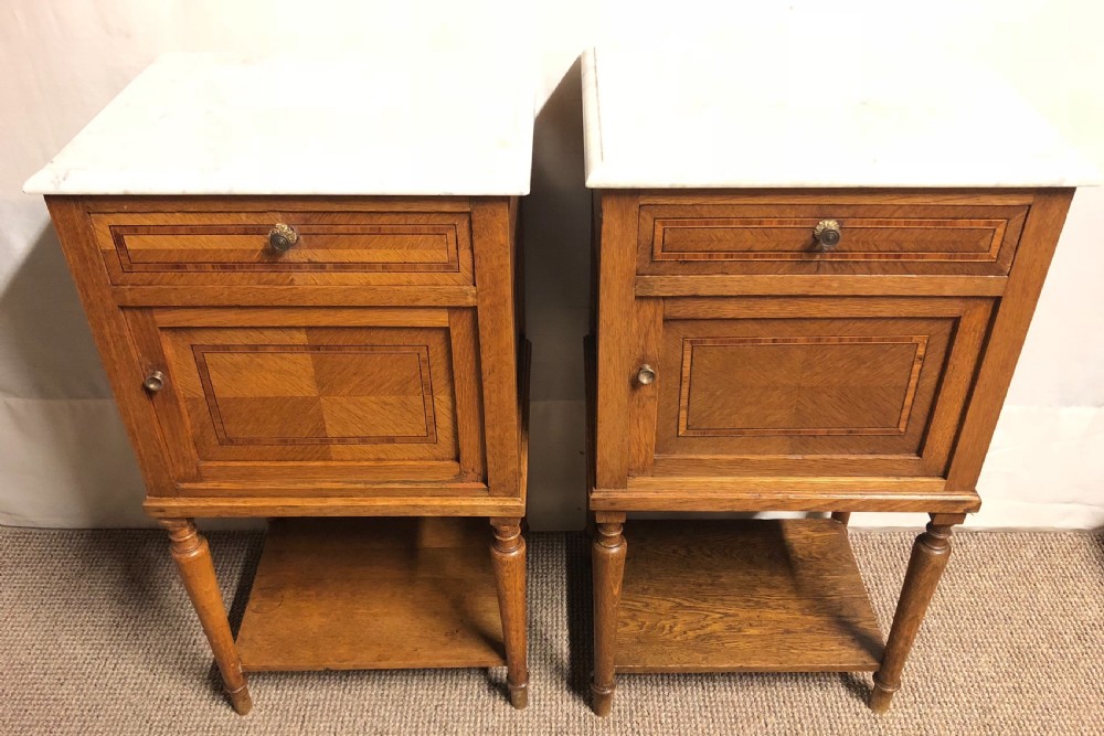 Pair French Marble Top Bedside Cupboards View II