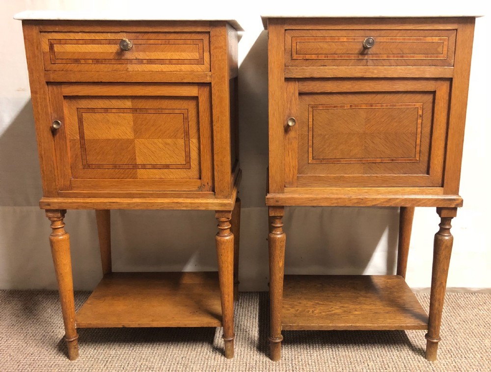 Pair French Marble Top Bedside Cupboards View III