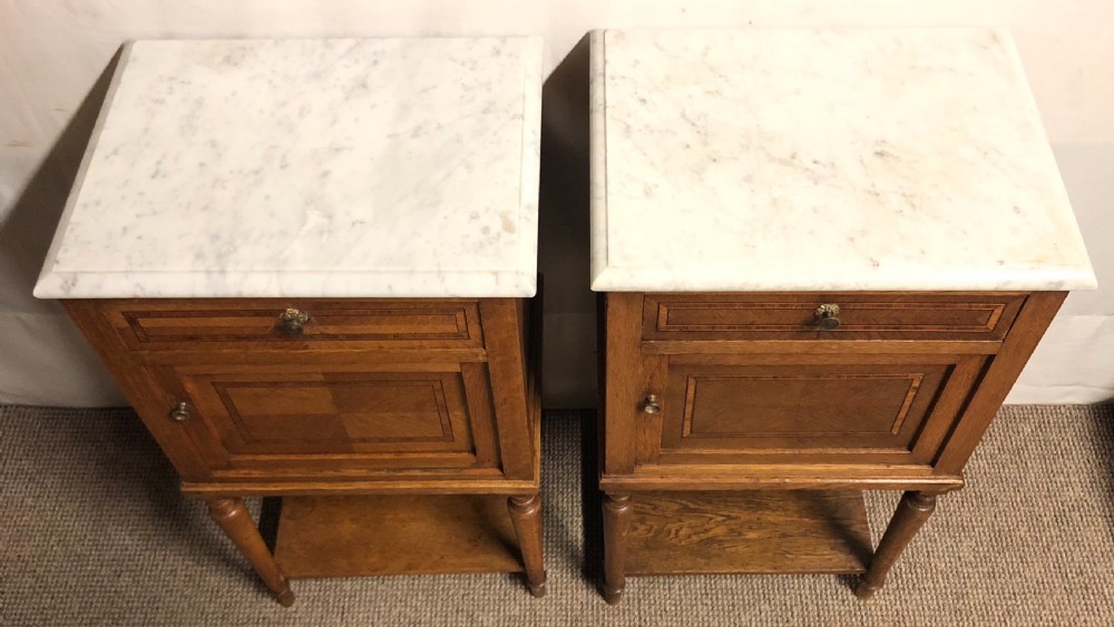 Pair French Marble Top Bedside Cupboards View IV