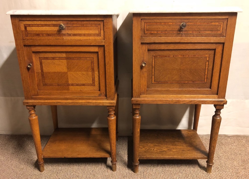 Pair French Marble Top Bedside Cupboards View V