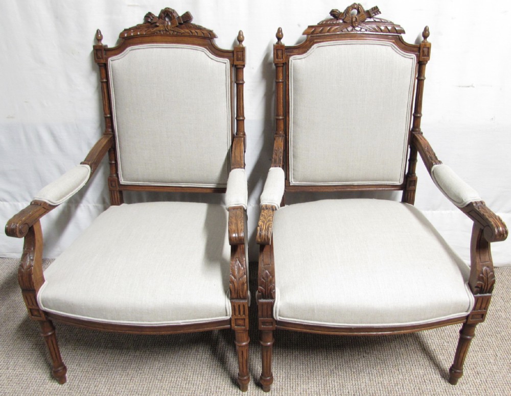 Pair French Arm Chairs newly Upholstered